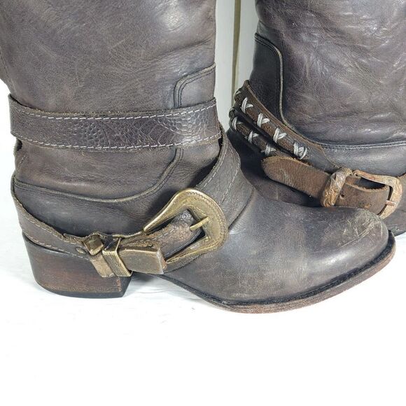 FREEBIRD by STEVEN Women's Knox US7 Leather Distressed Dark Brown Riding Boots - Picture 9 of 12